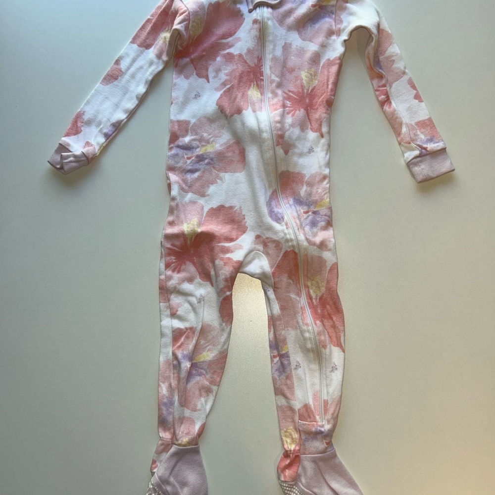 Two Floral Pattern Footie Onesies (18 mo)